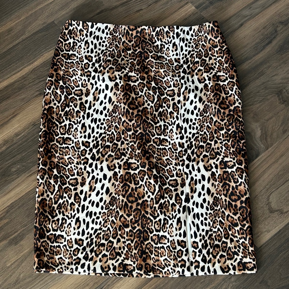 White House Black Market Leopard Print Pencil Skirt - Brown & Black 8 animal
